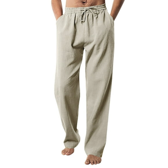 PEASKJP Men's Drawstring Pants Quick Dry Athletic Workout Track Pants Jogging for Men Gym Running Travel with Pockets, Khaki M
