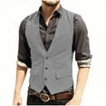 thumbnail image 2 of ZCFZJW Mens Vintage Tweed Suit Vest Single Breasted Button V Neck Casual Wool Waistcoat for Wedding Groomsmen Silver M, 2 of 8