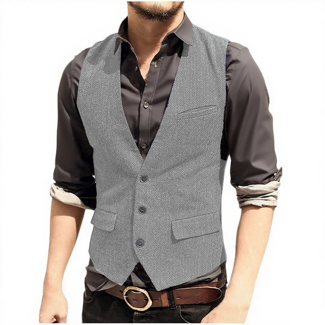 Hauts Sans Manches pour Hommes Veste Décontractée à Col en V Unie