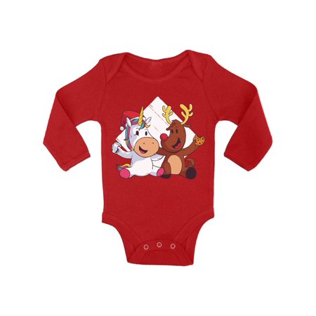 

Christmas Deer and Unicorn Baby Long Sleeve Bodysuit Funny Ugly Xmas One Piece Top Baby Girls Baby Boys Holidays Gifts