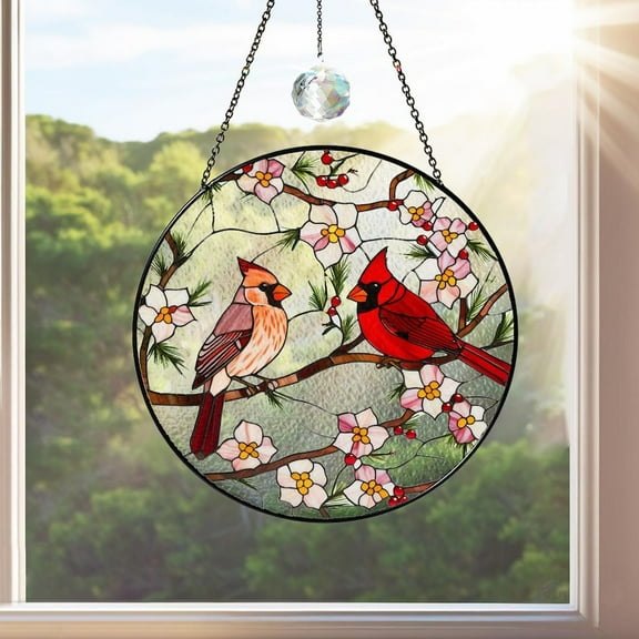 Cardinal Stained Glass Suncatcher, Window Hanging, Bird Lover Memorial Suncatcher, Glass Art Home Decor, Gift for Mom & Women