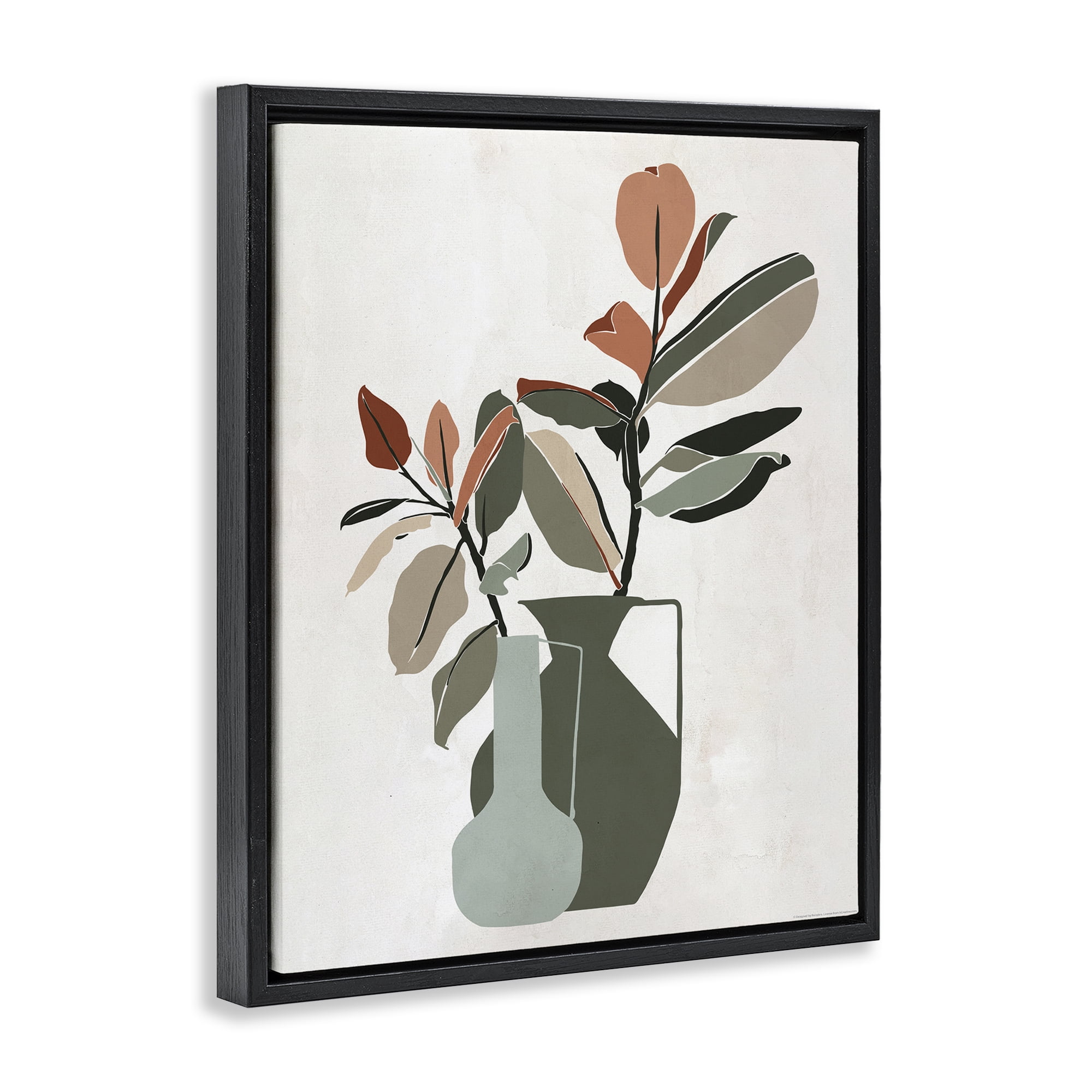 Stupell Industries Green Neutral Palette Plants Plants & Flowers Painting Black Floater Framed Canvas Art Print Wall Art, 17 x 21