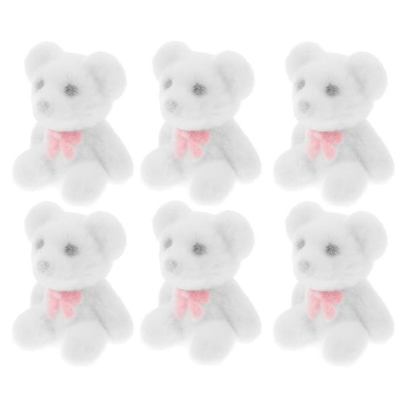LOLIPPYY tiny flocked animals Miniature Flocked Bears White 6Pcs for Friends Valentine's Day