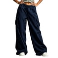 thumbnail image 5 of LEAVINGSUO Wide Leg Cargo Pants for Women Plus Size Elastic Waist Cargo Pants Casual Loose Wide Leg Trousers With Side Pockets Navy XL, 5 of 8