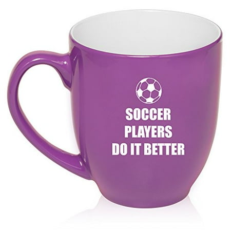 

16 oz Large Bistro Mug Ceramic Coffee Tea Glass Cup Do It Better Soccer (Purple)