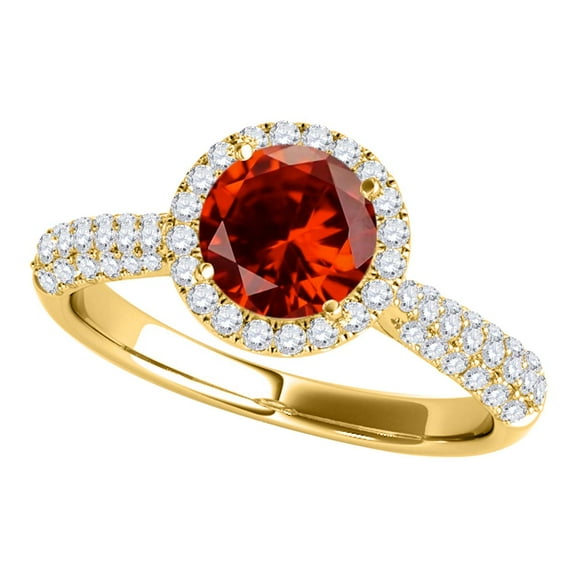 Mauli Jewels Rings for Women 1.20 Carat Diamond And Round Shaped Garnet Ring 4-prong 10K Yellow Gold