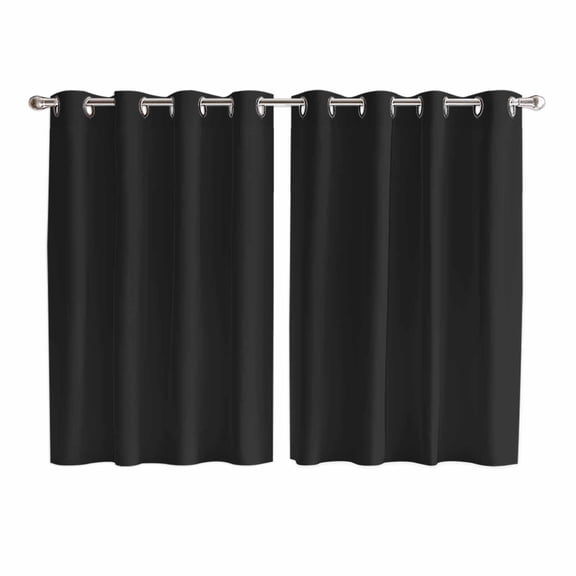 Black Pure Color Kitchen Curtains Window Panels, Aesthetics Contemporary Luxury Insulated Window Treatment Curtain, Grommet Curtains for Bedroom/Living Room/Bathroom, 2 Piece 52"Wx72"L