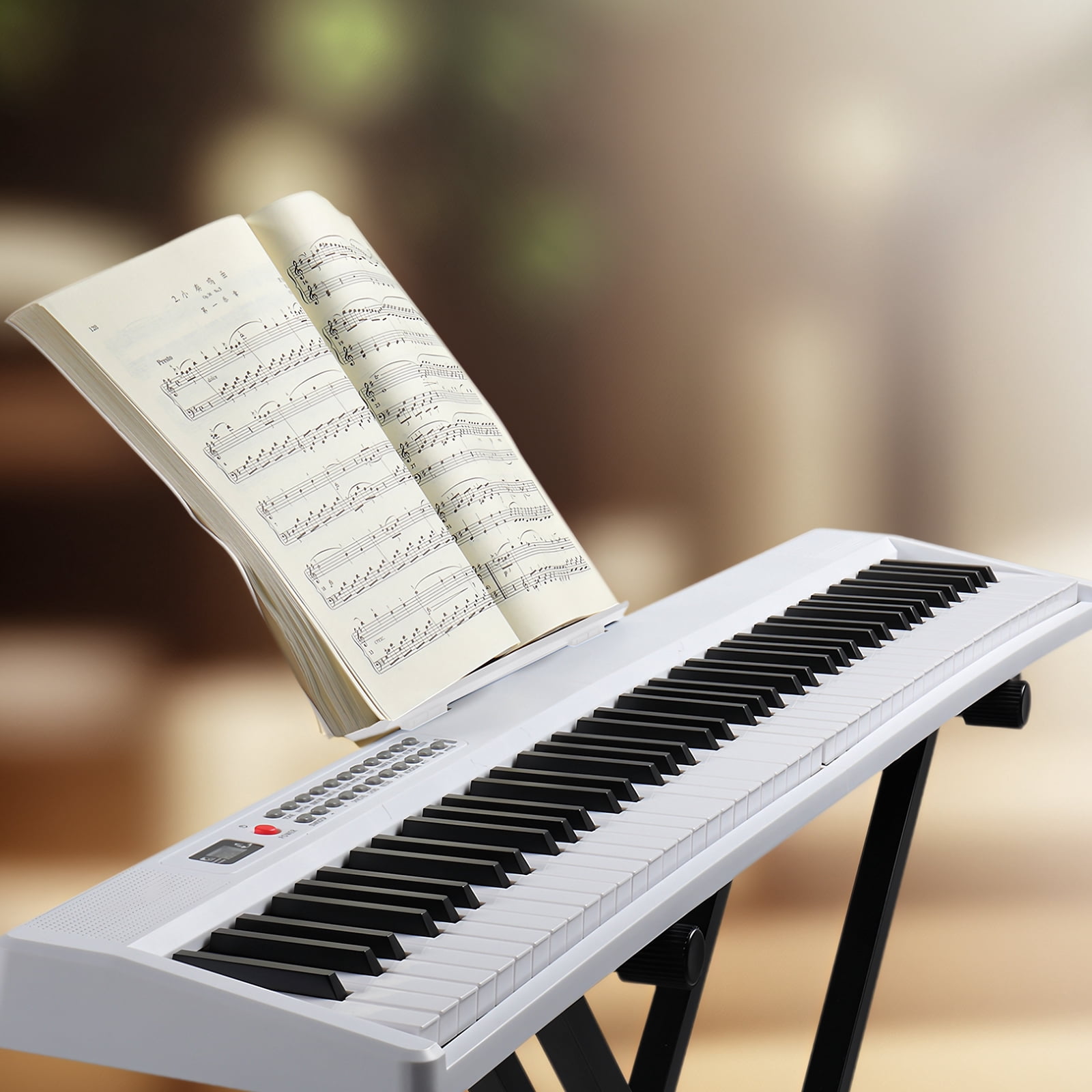 ZHICHUN White 88 Key Folding Digital Piano Semi-Weighted Keyboard with Dual-Tube X-Stand MIDI Bluetooth Handbag & Headphone