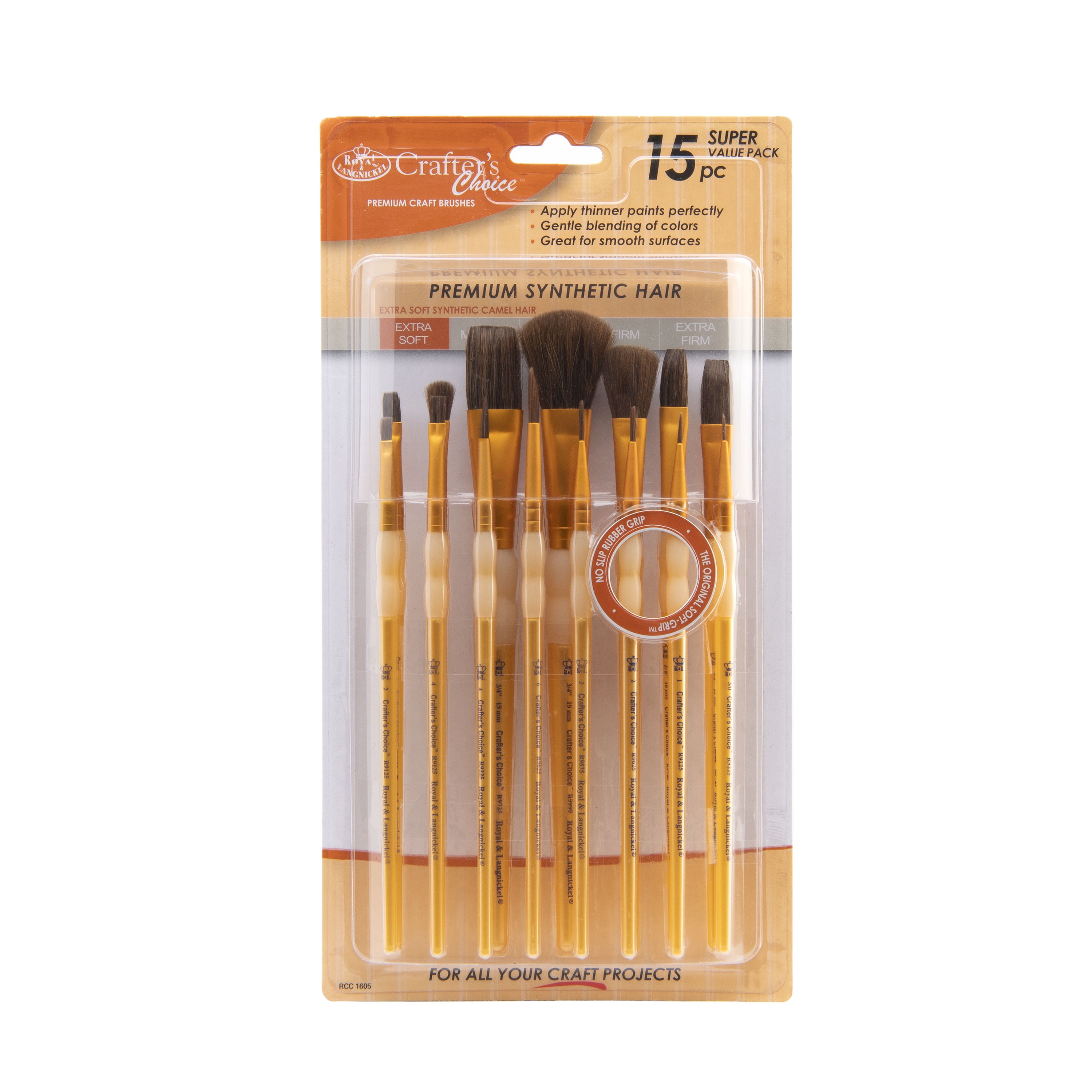 Royal & Langnickel Crafter's Choice Synthetic Camel Hair Paint Brushes,  15pc 
