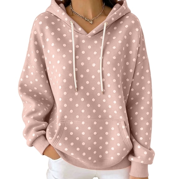 Women's Polka Dot Hoodie Long Sleeve Pullover Sweatshirt with Kangaroo Pocket Drawstring Casual Fall Hoodie