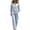 Light Blue, variant on LEKWK Vacation Outfits for Women Plaid 2 Piece Lounge Set Ruffle 3/4 Sleeve Button Front Top and Wide Leg Pants Matching Outfits Home Sleepwear