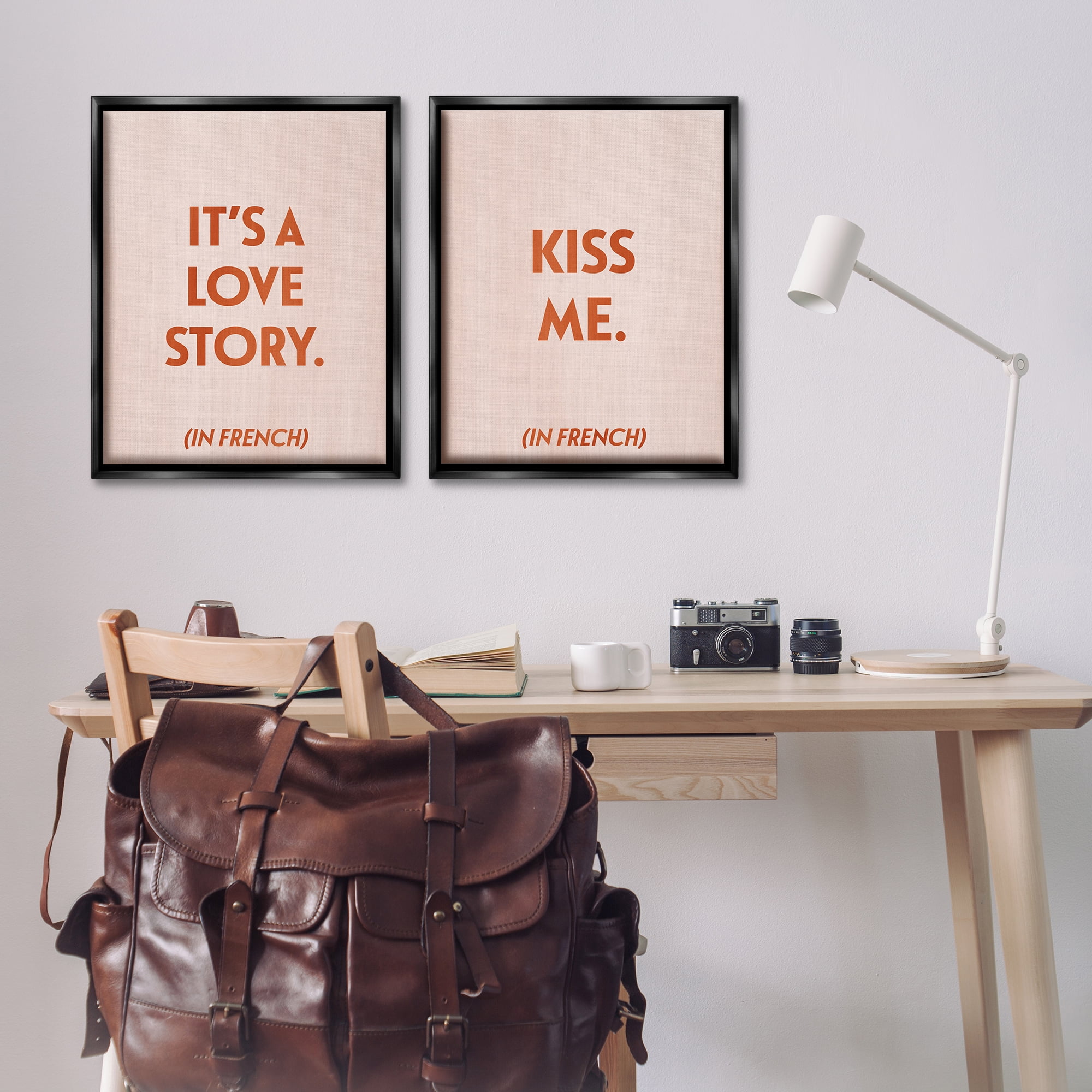 Stupell Industries Modern Love Story Kiss Text & Numbers Painting Black Floater Framed Canvas Art Print Wall Art, 31 x 25, Set of 2