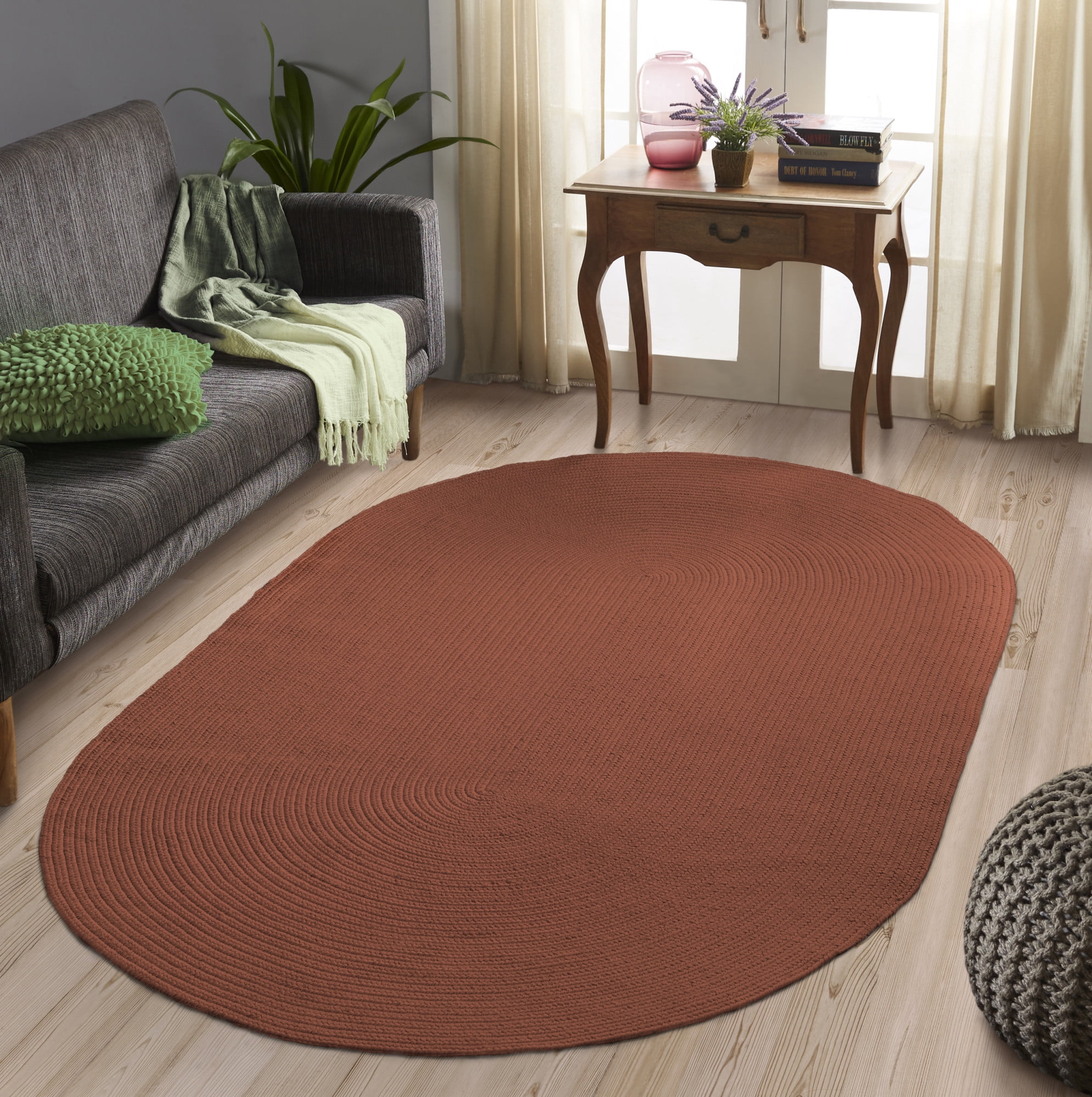 Superior Braided Indoor/ Outdoor Area Rug, 4' Round, Fog Green