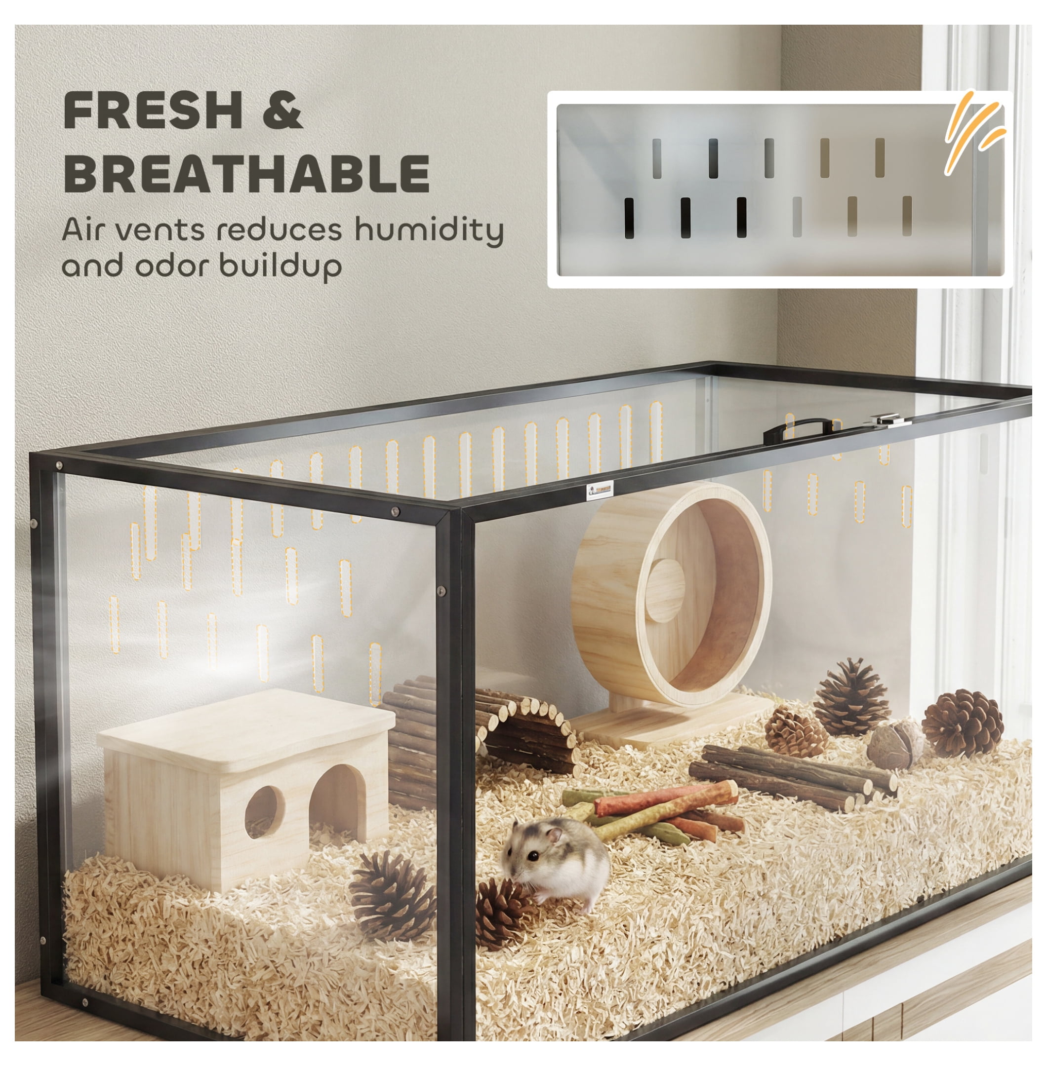 Hamster Cage Large Acrylic, Chew Proof Guinea Pig Cage Open Top, for Hedgehog, Dwarf Hamster, Rat - Spacious Ventilation & Clear View