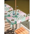 thumbnail image 2 of Outdoor Tablecloth with Umbrella Hole for Patio/Picnic/Party/Camping, Spring Floral Checkered Waterproof Table Cloth Square Cover Washable, Turquoise Pink Buffalo Plaid (54"x 54"), 2 of 8
