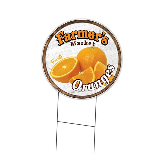 SignMission Corrugated Plastic Sign With Double Sided Image 16" Circular - Farmer's Market Oranges | Coroplast Yard Sign With Stake |  Made in the USA