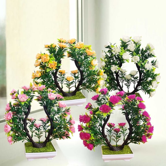 Artificial Potted Plants, Simulated Plants with Plastic Pots, Special Desktop Fake Flowers for Home Room Table Garden Mother's Day Decors Indoor Outdoor