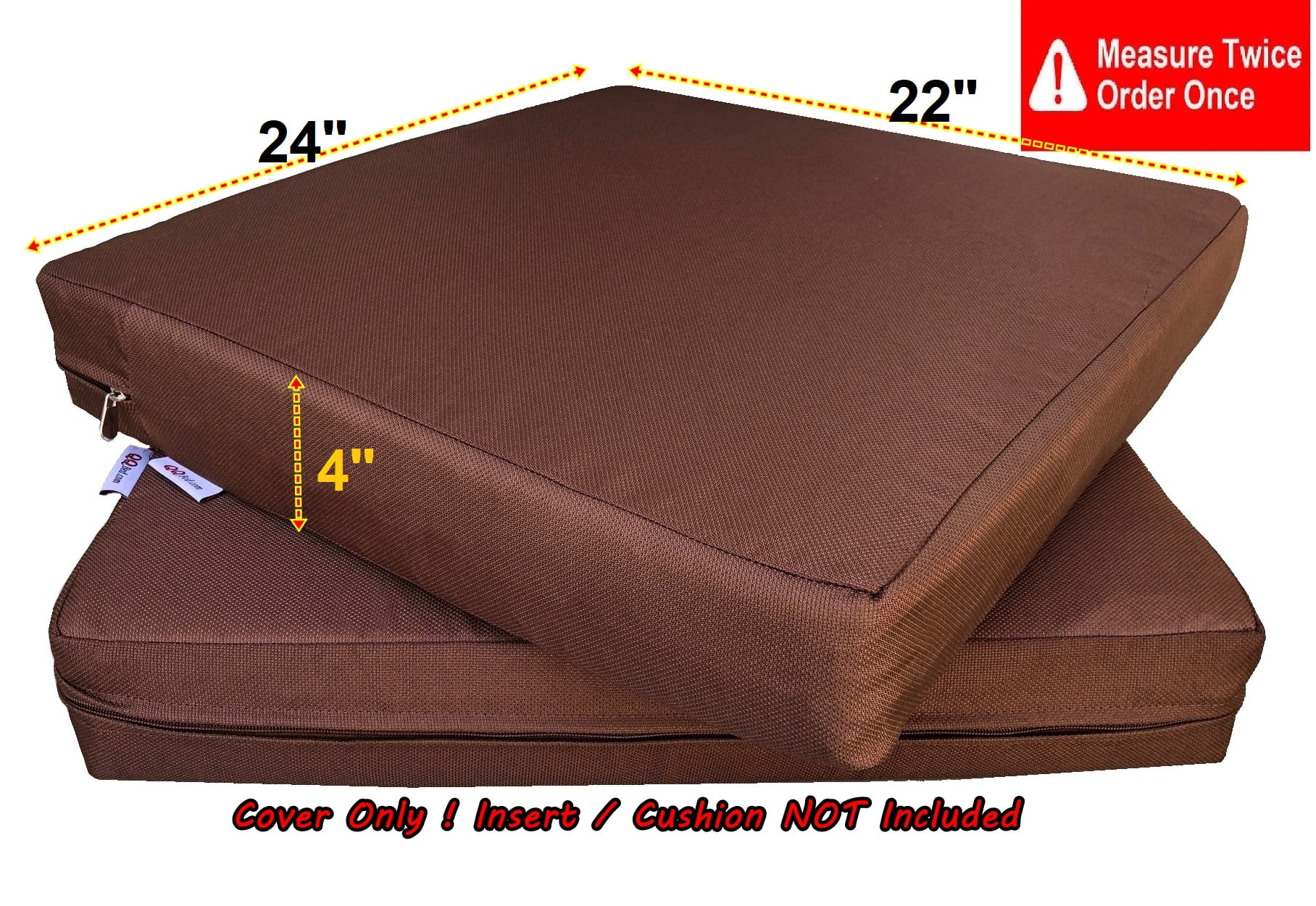 QQbed Outdoor Deep Seat Cushion Covers with Zipper, 24 x 22 x 4 inch, Brown, 4 Count