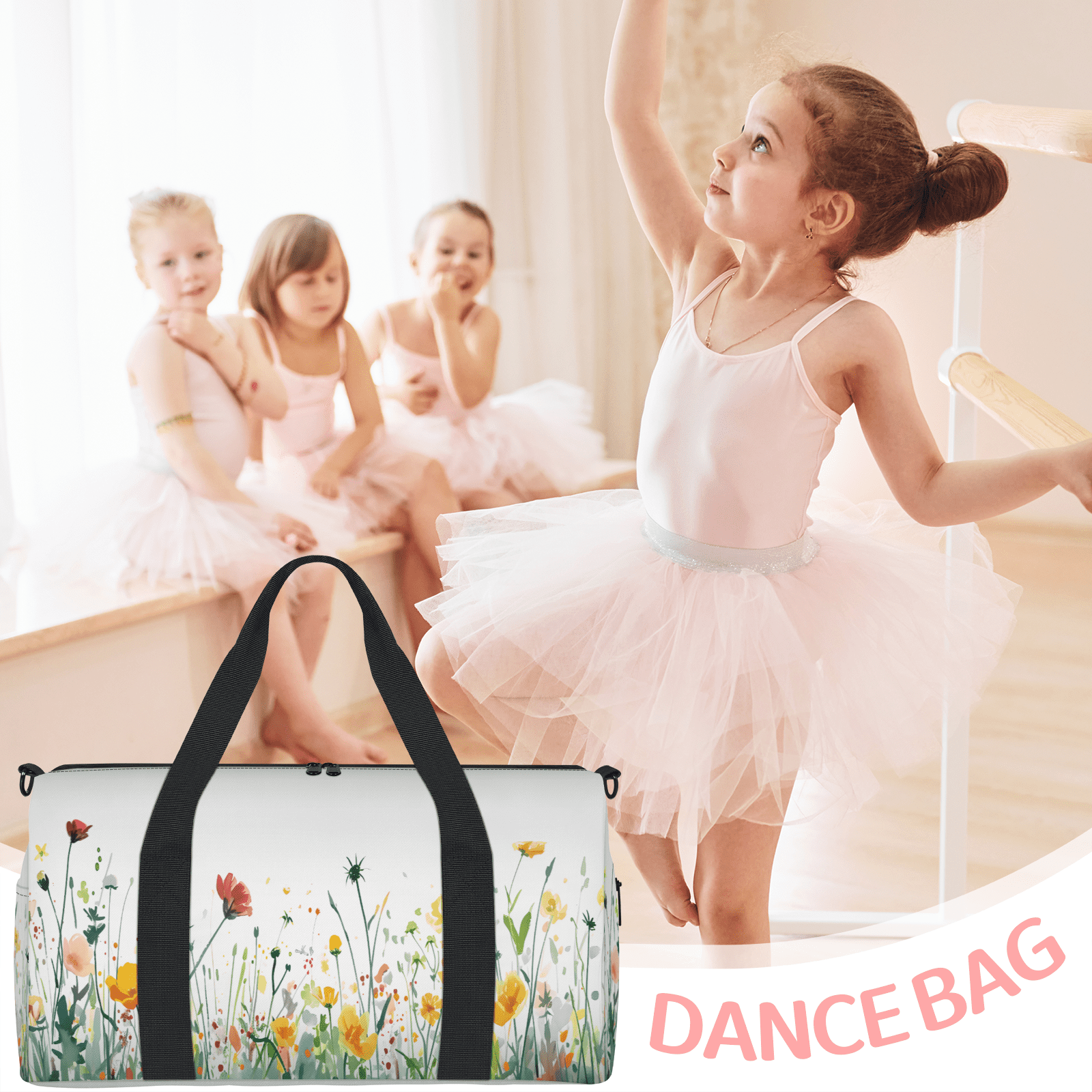 Herdesigns Wildflowers Red And Yellow Floral Gym Bag for Women, Duffle Bag for Travel Sport, Lightweight Waterproof Carry on Weekender Overnight Dance Yoga Workout Bags