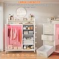 thumbnail image 6 of Aheaplus Dresser for Bedroom with Clothes Rack & Shelves, 5 Drawers Dresser with Charging Station & LED Lights, Chest of Drawers with Lockable Wheels, Storage Shelves, Bedroom, Entryway,White Oak, 6 of 8