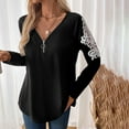 thumbnail image 4 of Contemporary Women's Fashion Plus Size Women's Fashion Loose Long Sleeve Pullover V-Neck Long Loose Lace Solid Color Blouse T-Shirt Tops, 4 of 9