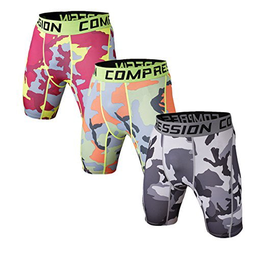 Men's Workout Shorts Sports Boxer Brief Running Jogging Camo Compression Trunks 
