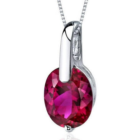 Oravo 3.25 Carat T.G.W. Oval-Cut Created Ruby Rhodium over Sterling Silver Pendant, 18