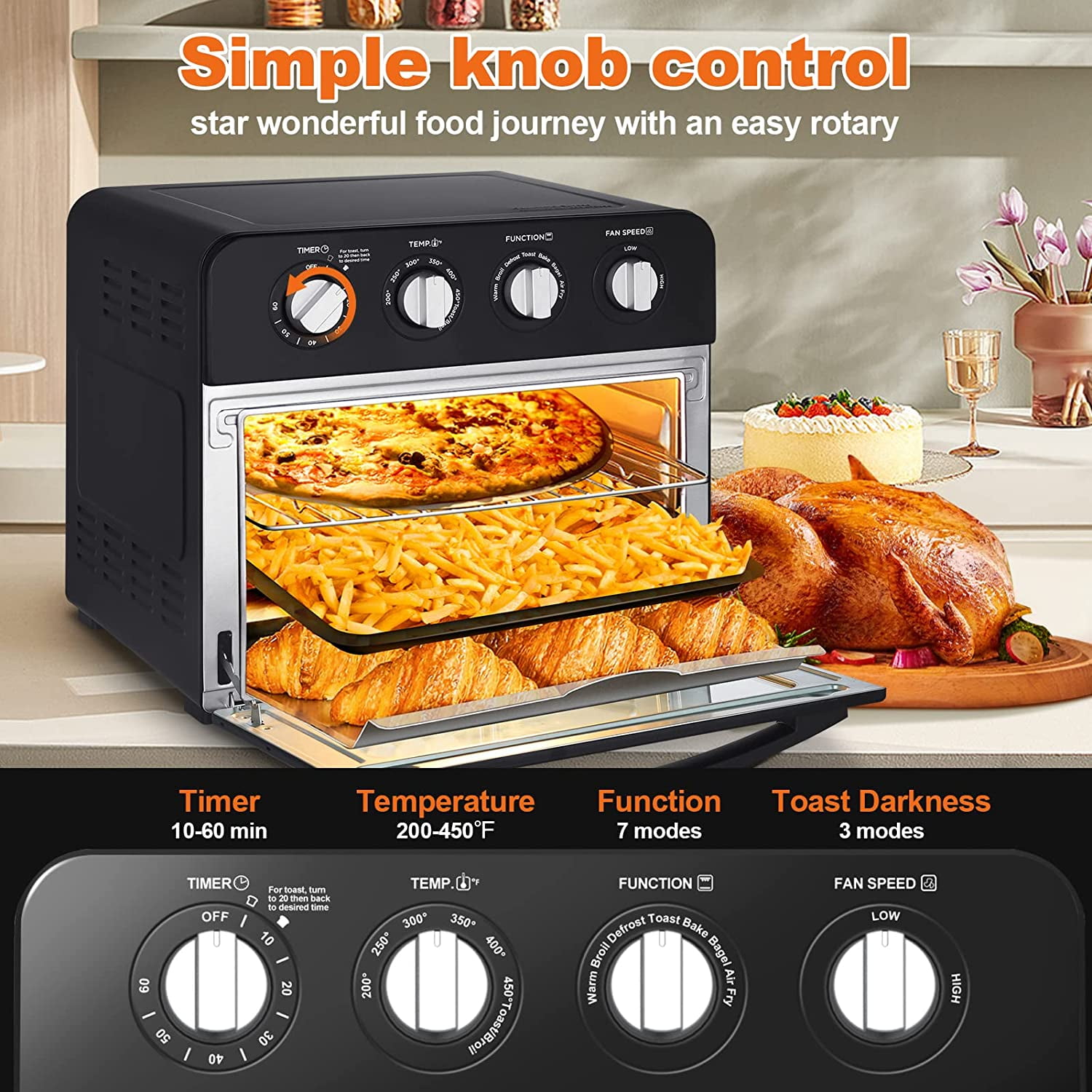Aukey Home 1700W 24QT Air Fryer Toaster Oven Combo, 2-in-1 Digital