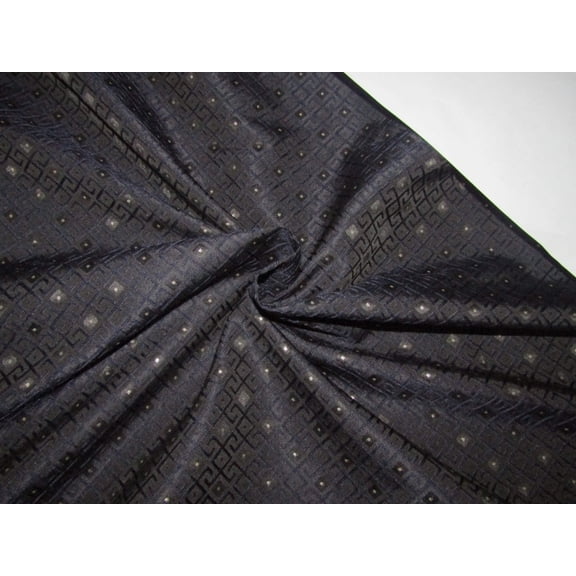 Silk Spun Brocade fabric Black with blue geometric Jacquard color 44" wide BRO881B[2]