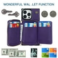 thumbnail image 4 of Dteck for Apple iPhone 15 Pro Wallet Pocket Case, Shockproof RFID Blocking PU Leather Zipper Handbag Purse Flip Cover, Kickstand Folio Case with Card Slots Holder Wrist Strap Lanyard 5G, purple, 4 of 8