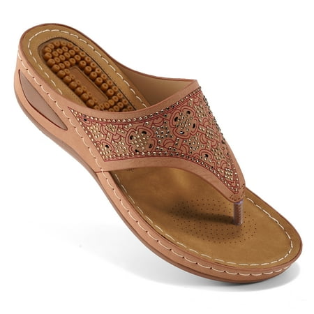 

Womens Sandals Flip Flops for Women with Arch Support Cushion Summer Casual Rhinestone Wedge sandal Shoes Massage Function