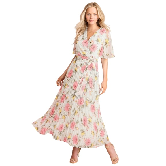 Roaman's Women's Plus Size Chiffon Flutter Sleeve Maxi Dress