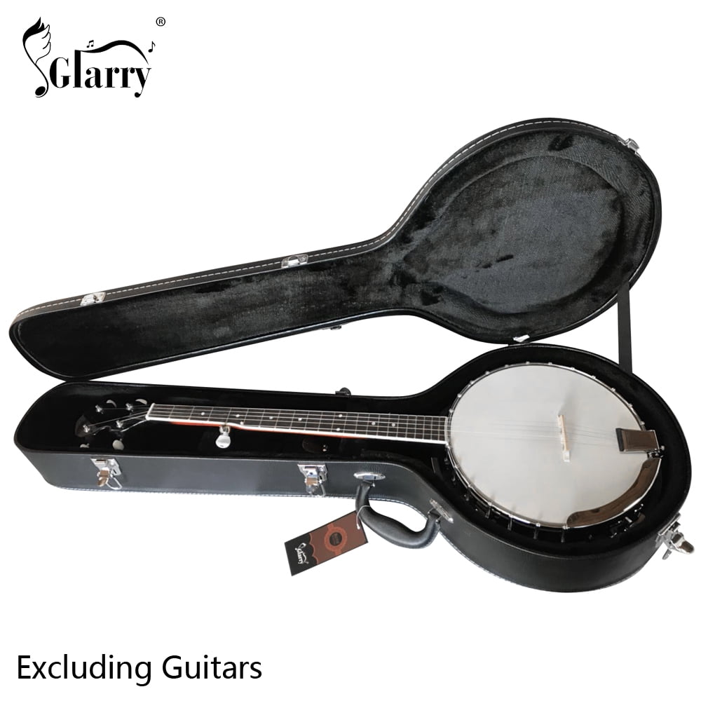 Kepooman 5-String 6-String Microgroove Pattern Leather Wood Banjos Case, Black