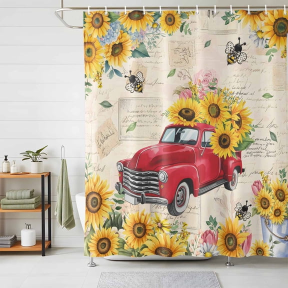 Shower Curtain Yellow Sunflower Truck Shower Curtains for Bathroom Decor, Waterproof Polyester Shower Curtain Set with Hooks, Extra Long 72" x 96" Farmhouse