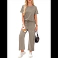 thumbnail image 3 of Traje de Dos Piezas para Mujer, para Viajes y Vacaciones, con Corta y Pantalones Anchos, Informal Caqui S, 3 of 6