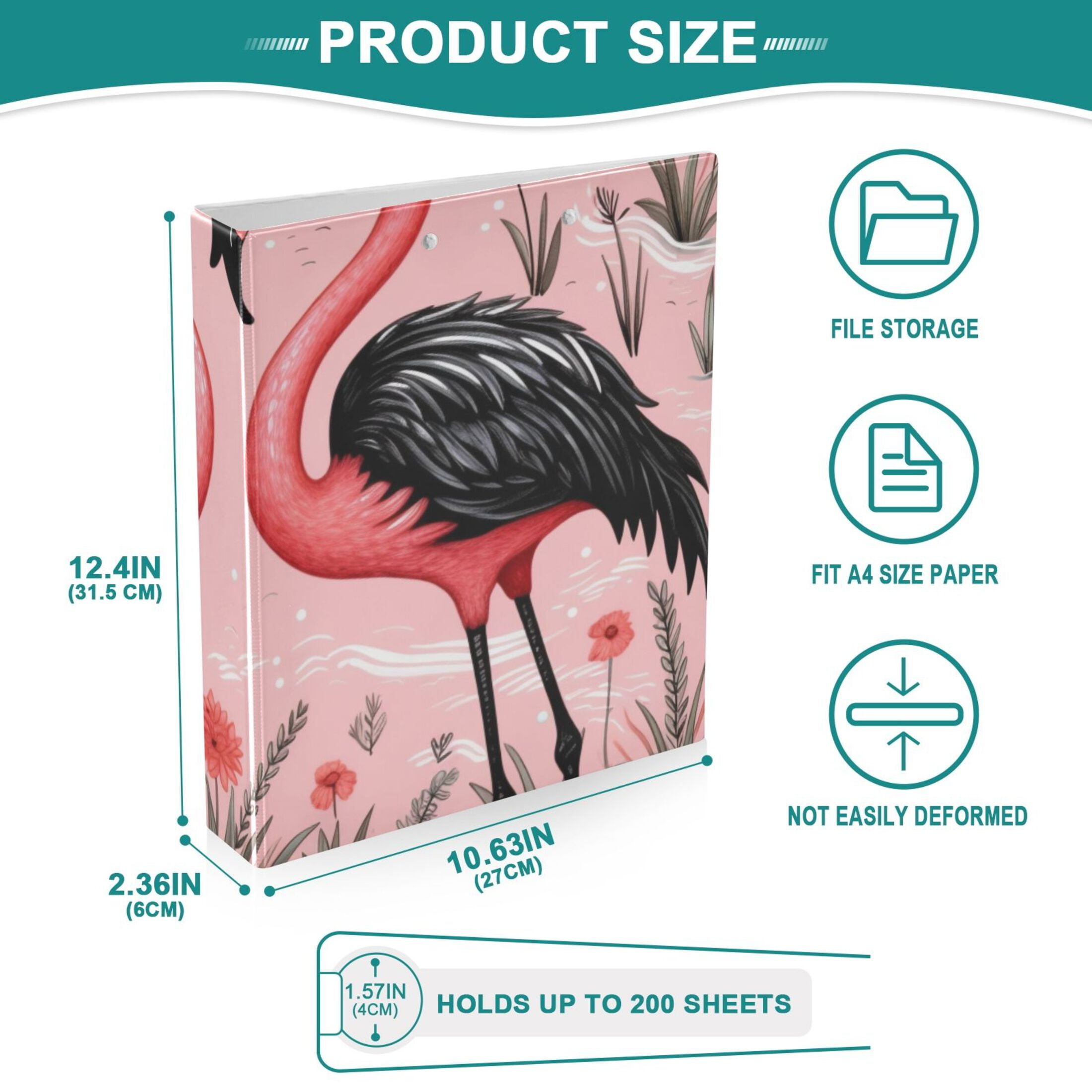 Pink Black Flamingos 3 Ring Binders 1.5 inch Hardcover File Folders with Interior Pockets A4 Size Organizer for School Office Hospital Set of 2