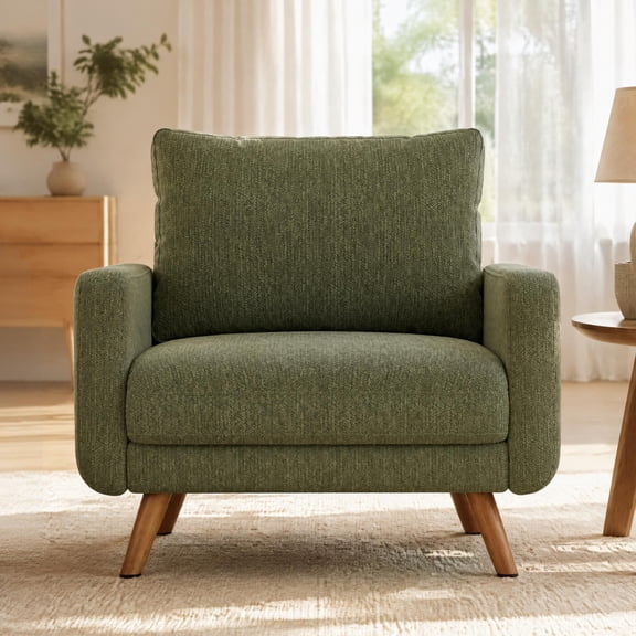 Seetech Modern Accent Chair, Single Sofa, Upholstered Armchair, Armrest Reading Seat for Living Room, Bedroom, Office, Olive Green