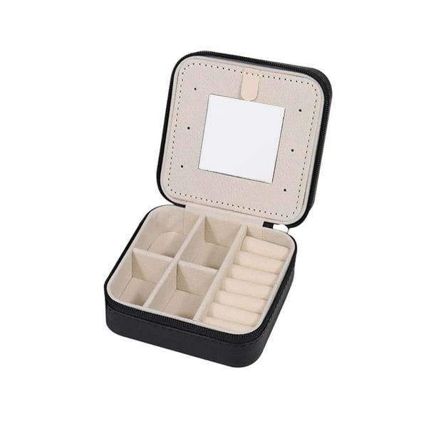 Caja de almacenamiento de joyas, organizador de pendientes, caja de recuerdos, Interior de terciopelo, estuche de joyería de viaje portátil, soporte Negro