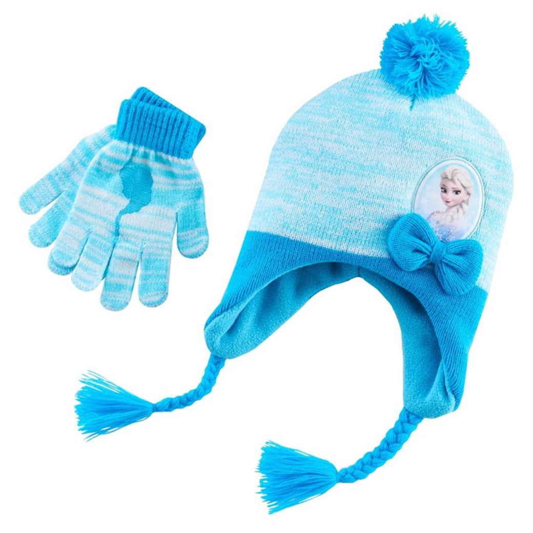 Disney Girls 7-16 Frozen Elsa Braided Tassel Hat And Glove Set Blue