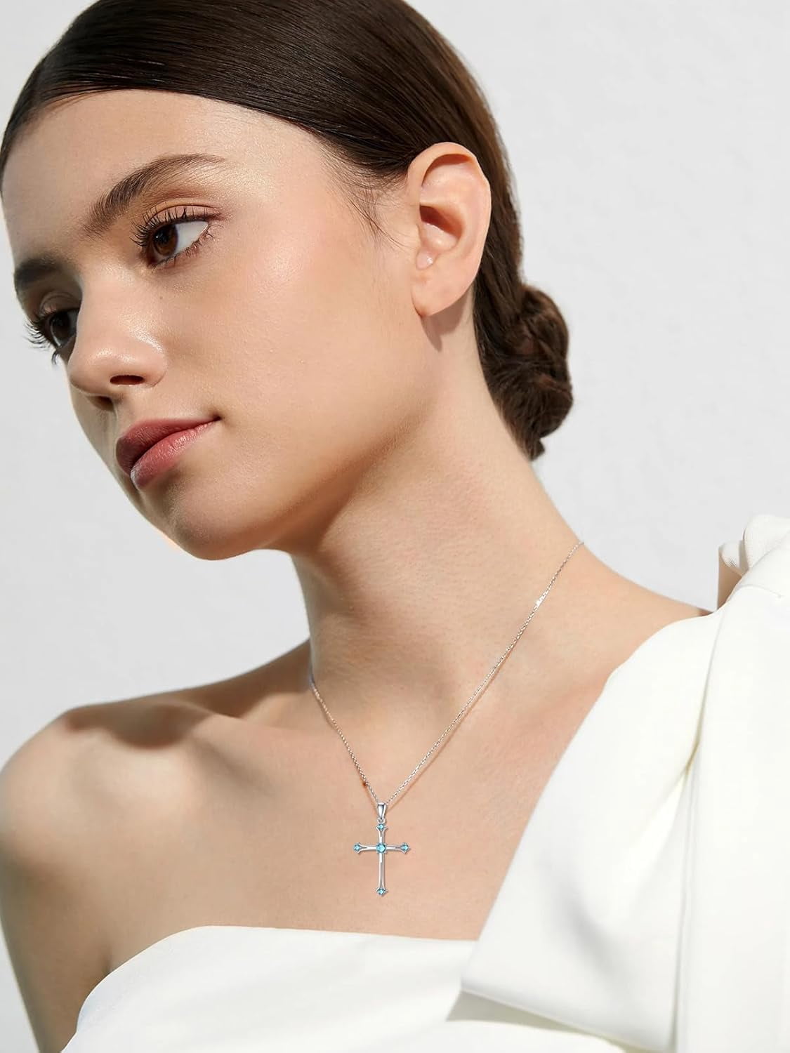 Dragonfly Cross Necklace 925 Sterling Silver Dragonfly Cross Pendant Necklace with March Aquamarine Heart Birthstone Birthday Jewelry Gift for Women