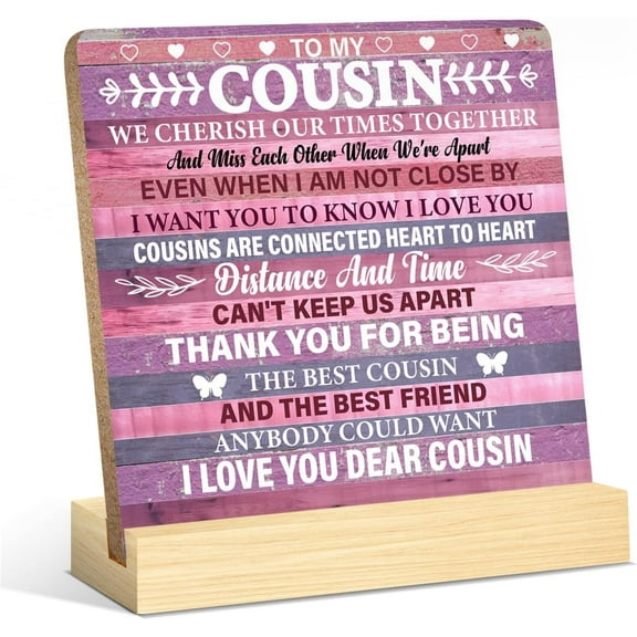 Zomyto 5x5 Inch Cousin Gifts, Cousin Desk Decorative Sign, Birthday Gifts for Cousins Female, Best Cousin Gifts for Graduation Christmas, to My Cousin Wood Desk Plaque Sign