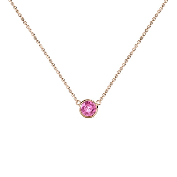 TriJewels Round Pink Sapphire (3.00 mm) Bezel Set Solitaire Pendant in 10K Rose Gold