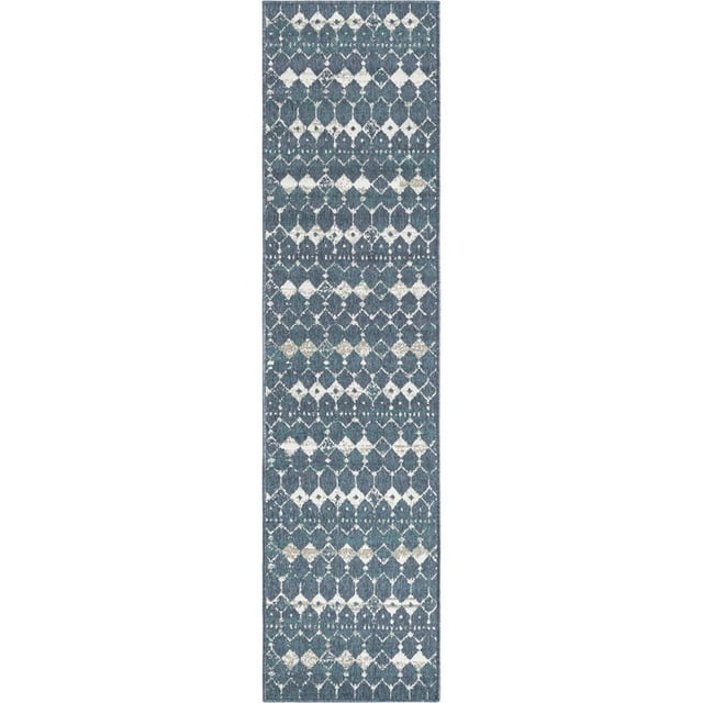 Unique Loom Outdoor Trellis Southwestern Rug 2' x 8' Runner Navy Blue/Ivory