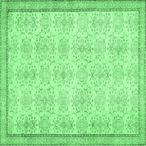 Ahgly Company Machine Washable Indoor Square Abstract Emerald Green Contemporary Area Rugs, 5' Square