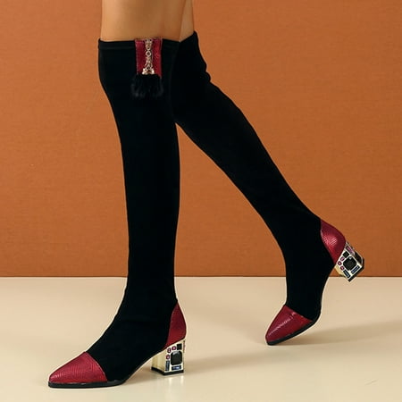 

Fashion Women Shoes Breathable High Heels Retro Zipper Thigh Boots