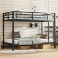 thumbnail image 2 of Metal Twin XL Bunk Bed Metal Bed Frame with Side Ladder and Safety Rails Bunk Bed Twin XL over Twin XL for Teens and Adults Black, 2 of 9