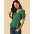 thumbnail image 2 of INSPIRE CHIC Women's Dots Print Tie Waist Ruffle Hem V Neck Wrap Peplum Tops, 2 of 6