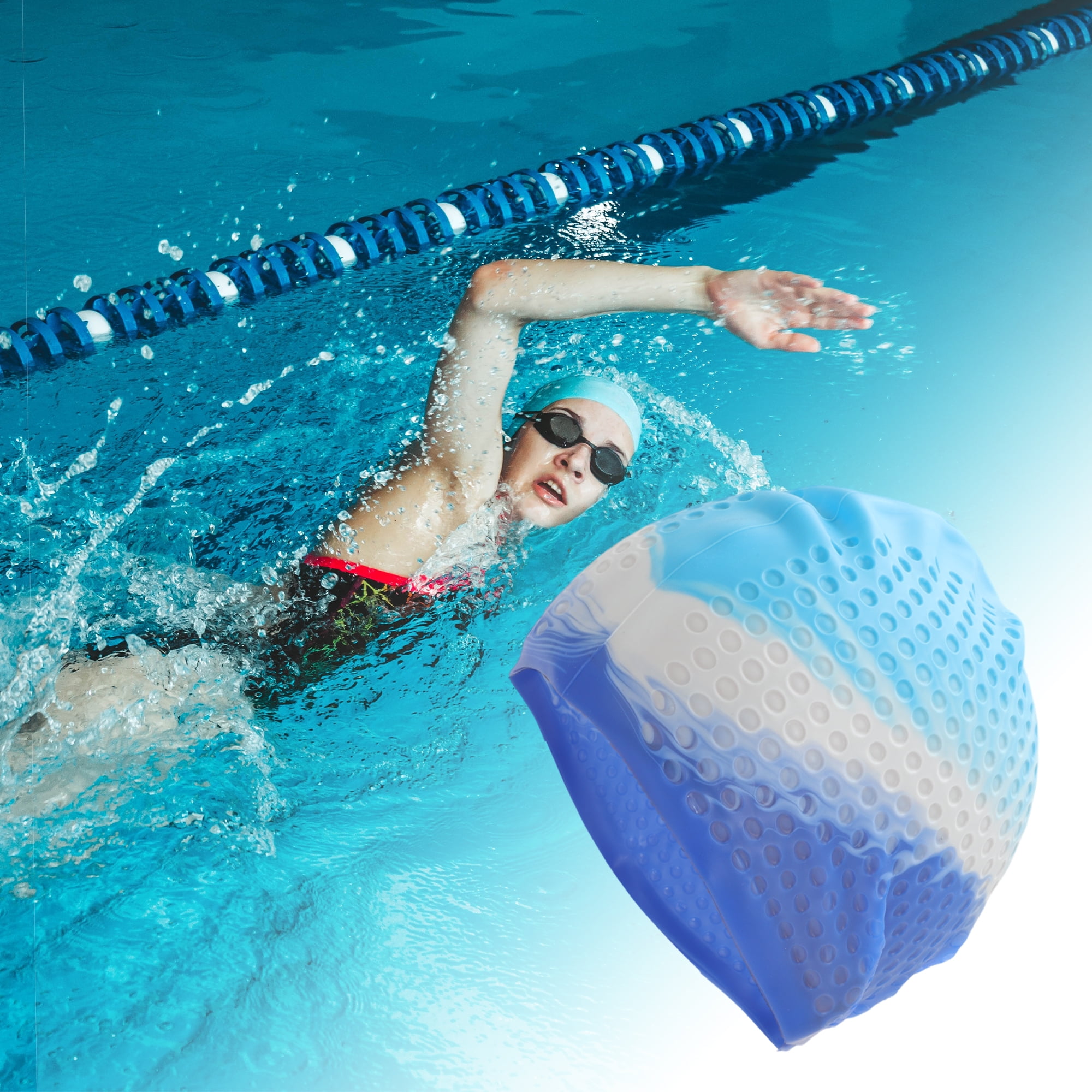 Unique Bargains Waterproof Bubbles Texture Swimming Cap Assorted Color, Blue