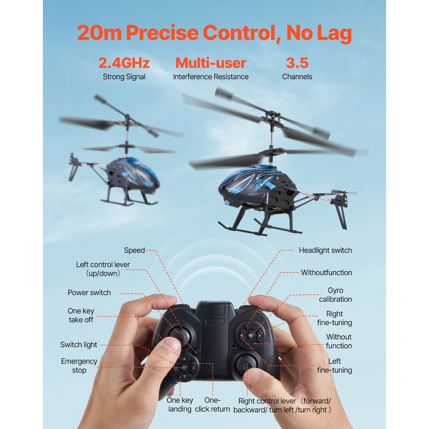 KFFKFF Remote Control Helicopter, 2.4GHz Flying RC Toy, 3.5 Channel Aircraft for Kids, 16-Minute Flight Duration, Altitude Stabilization, One-Button Takeoff/Landing & LED Lighting