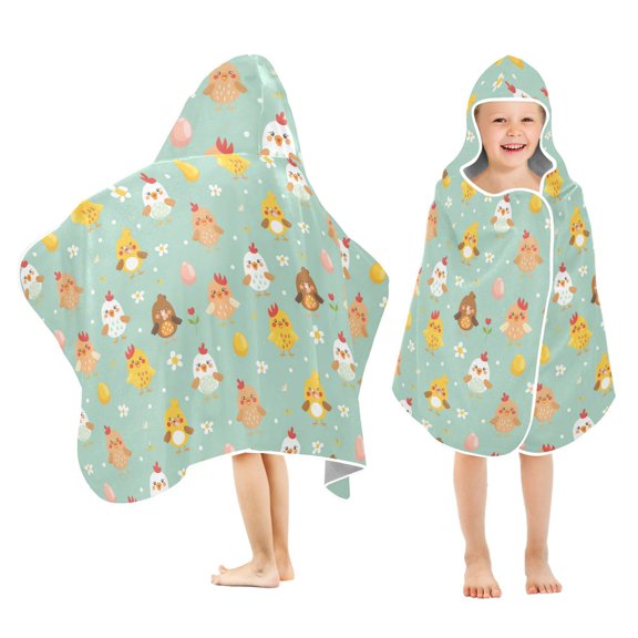 Toddler Hooded Beach Towel 24x50 Kids Bath Towels Soft Quick Dry for Swim Pool Boys Girls Cute Chick and Egg